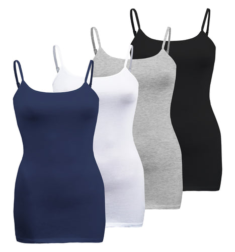 Plus Size - 4 Pack Classic/Basic Solid Cami With Adjustable Spaghetti Straps Tank Top