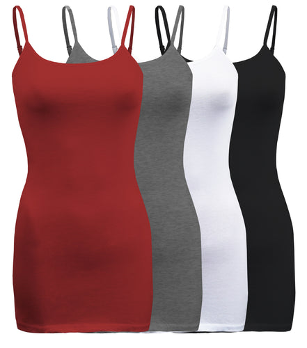 4 Pack - Women's Basic Cami with Adjustable Spaghetti Straps Tank Top - S ~ 3XL