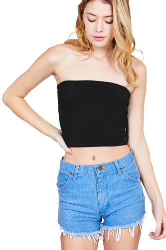 Women's  Fitted Solid Cotton Spandex  Layered Crop Tube Top