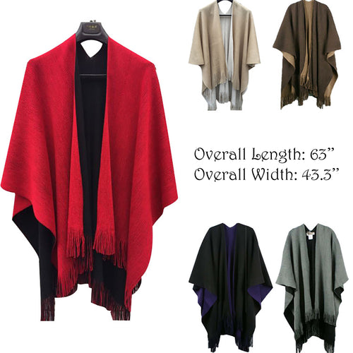 Women's Winter Knitted Cashmere Poncho Capes Shawl Sweater