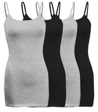 Load image into Gallery viewer, 4 Pack - Women&#39;s Basic Cami with Adjustable Spaghetti Straps Tank Top - S ~ 3XL