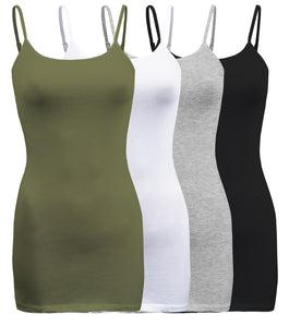 4 Pack - Women's Basic Cami with Adjustable Spaghetti Straps Tank Top - S ~ 3XL