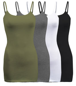 4 Pack - Women's Basic Cami with Adjustable Spaghetti Straps Tank Top - S ~ 3XL