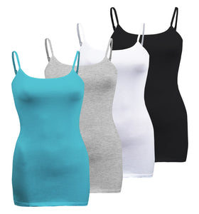 Plus Size - 4 Pack Classic/Basic Solid Cami With Adjustable Spaghetti Straps Tank Top