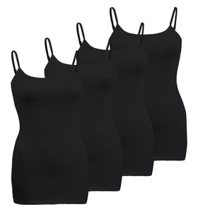 Plus Size - 4 Pack Classic/Basic Solid Cami With Adjustable Spaghetti Straps Tank Top