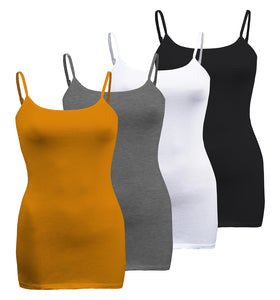 Plus Size - 4 Pack Classic/Basic Solid Cami With Adjustable Spaghetti Straps Tank Top