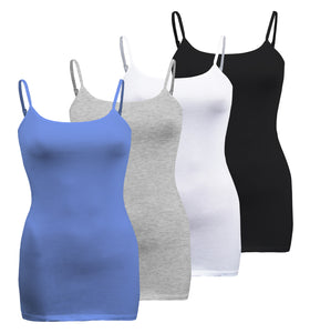 Plus Size - 4 Pack Classic/Basic Solid Cami With Adjustable Spaghetti Straps Tank Top