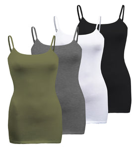 Plus Size - 4 Pack Classic/Basic Solid Cami With Adjustable Spaghetti Straps Tank Top