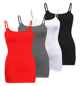 Plus Size - 4 Pack Classic/Basic Solid Cami With Adjustable Spaghetti Straps Tank Top