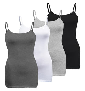 Plus Size - 4 Pack Classic/Basic Solid Cami With Adjustable Spaghetti Straps Tank Top