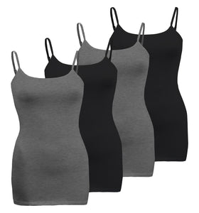 Plus Size - 4 Pack Classic/Basic Solid Cami With Adjustable Spaghetti Straps Tank Top
