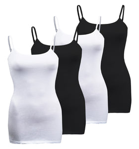 Plus Size - 4 Pack Classic/Basic Solid Cami With Adjustable Spaghetti Straps Tank Top