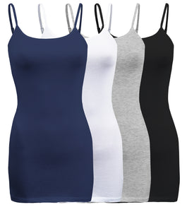 4 Pack - Women's Basic Cami with Adjustable Spaghetti Straps Tank Top - S ~ 3XL