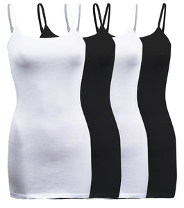 4 Pack - Women's Basic Cami with Adjustable Spaghetti Straps Tank Top - S ~ 3XL