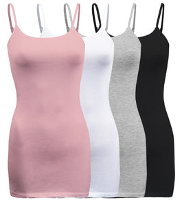 4 Pack - Women's Basic Cami with Adjustable Spaghetti Straps Tank Top - S ~ 3XL