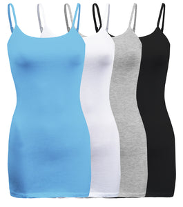 4 Pack - Women's Basic Cami with Adjustable Spaghetti Straps Tank Top - S ~ 3XL