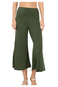 Premium High Elastic Waistband Wide Leg Gaucho Capri Pants