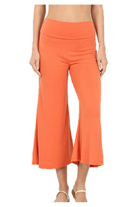 Premium High Elastic Waistband Wide Leg Gaucho Capri Pants