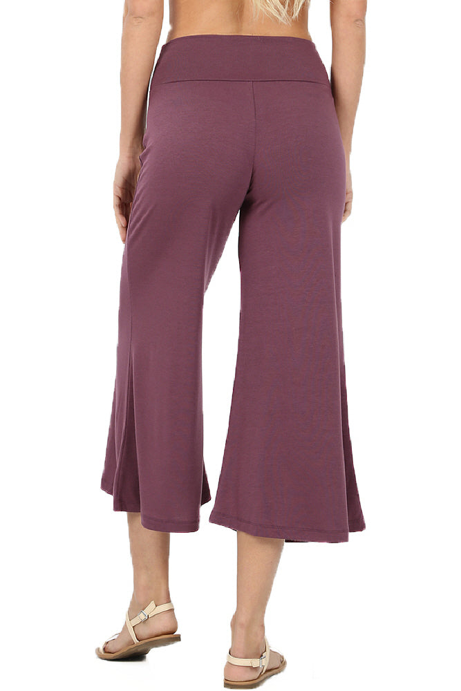 Premium High Elastic Waistband Wide Leg Gaucho Capri Pants