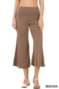 Premium High Elastic Waistband Wide Leg Gaucho Capri Pants