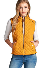 Load image into Gallery viewer, Women&#39;s Basic Solid Quilted Padding Jacket Vest Suede Piping Details With Pockets - SPWVST018