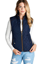 Load image into Gallery viewer, Women&#39;s Basic Solid Quilted Padding Jacket Vest Suede Piping Details With Pockets - SPWVST018