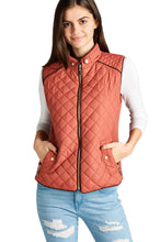 Load image into Gallery viewer, Women&#39;s Basic Solid Quilted Padding Jacket Vest Suede Piping Details With Pockets - SPWVST018