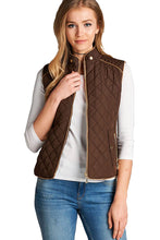 Load image into Gallery viewer, Women&#39;s Basic Solid Quilted Padding Jacket Vest Suede Piping Details With Pockets - SPWVST018