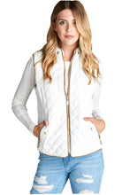 Load image into Gallery viewer, Women&#39;s Basic Solid Quilted Padding Jacket Vest Suede Piping Details With Pockets - SPWVST018