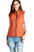 Load image into Gallery viewer, Women&#39;s Basic Solid Quilted Padding Jacket Vest Suede Piping Details With Pockets - SPWVST018