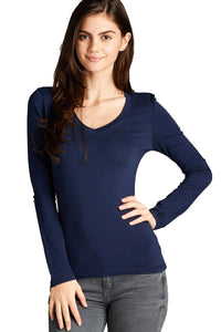 Women's Long Sleeve T-Shirt V-Neck Basic Layer Spandex Shirts